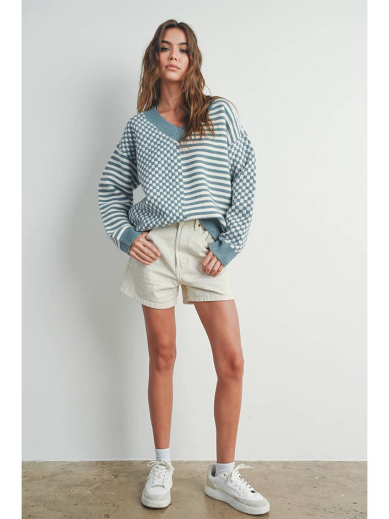 Buttermelon Frenchy Checker Pattern  Sweater