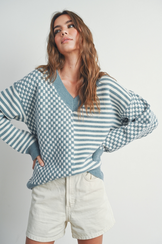 Buttermelon Frenchy Checker Pattern  Sweater