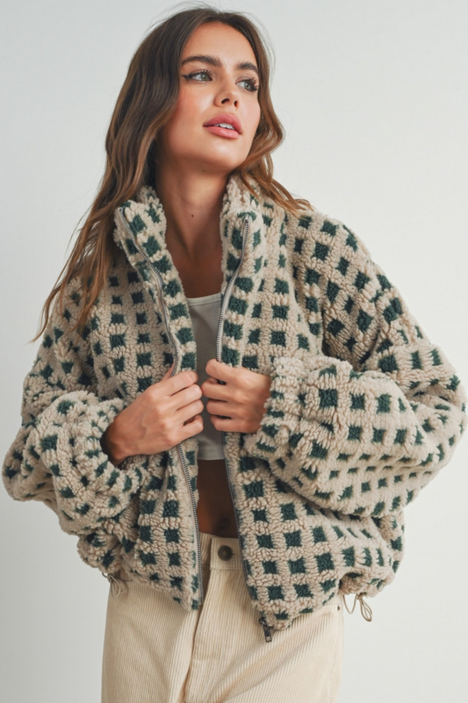 Buttermelon Checkered Sherpa Jacket
