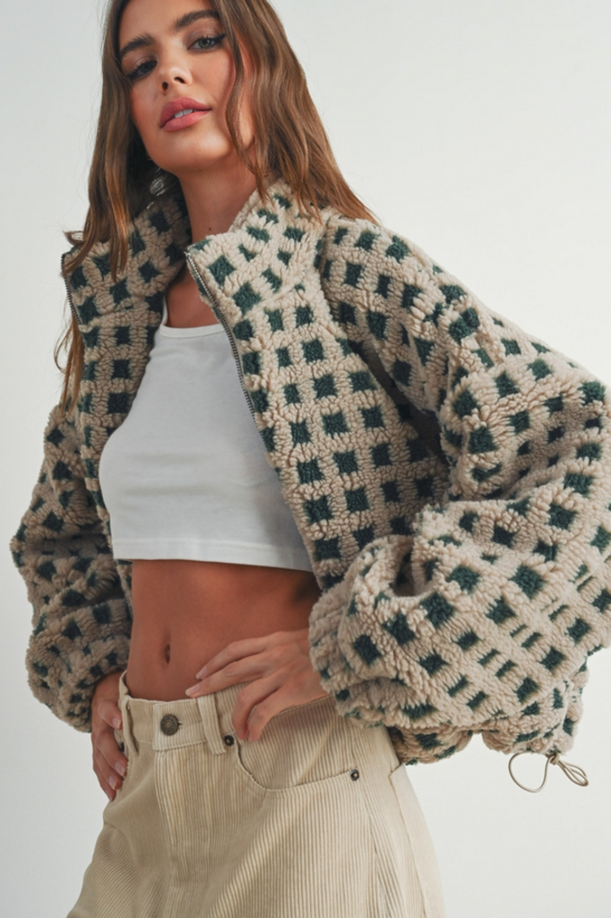 Buttermelon Checkered Sherpa Jacket