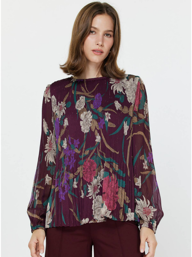 Current Air Floral Print Pleated Blouse