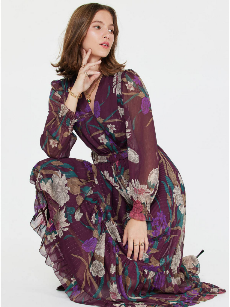 Current Air Floral Pleated Maxi Dress