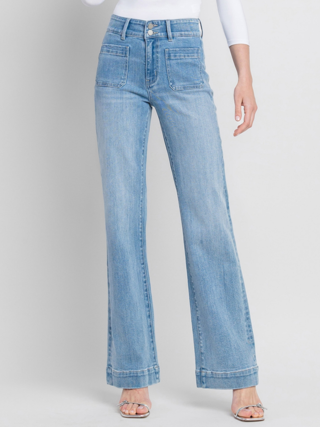 Mid Rise Relaxed Straight Jeans with Finished Hem in Chilly Blue