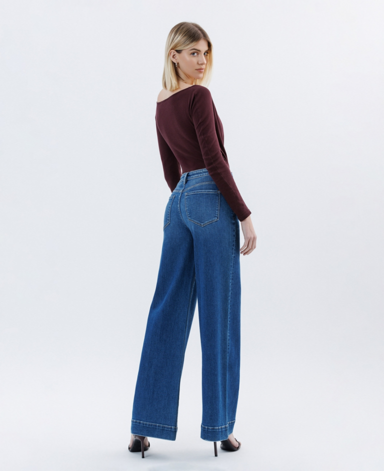 Flying Monkey High Rise Trouser Hem Extreme Wide Leg Jeans