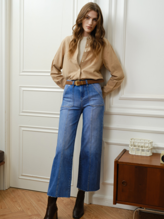 Bayeas High Rise Relaxed Straight Jeans with Raw Hem