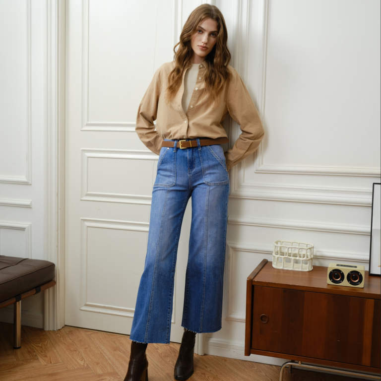 Bayeas High Rise Relaxed Straight Jeans with Raw Hem