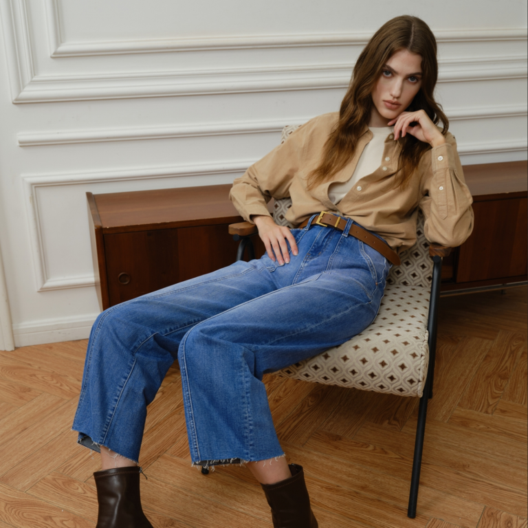 Bayeas High Rise Relaxed Straight Jeans with Raw Hem