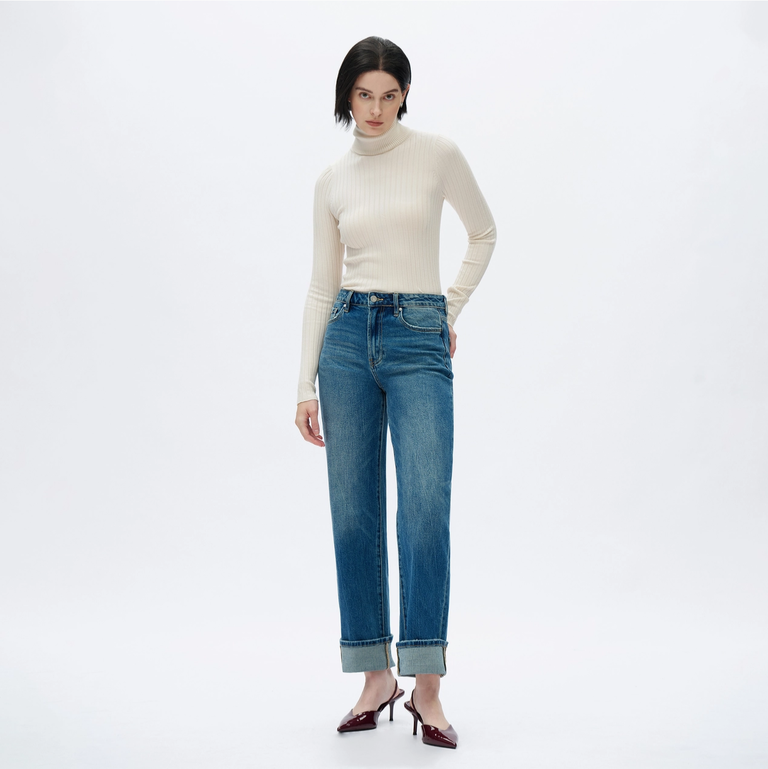 Bayeas High Rise Straight Jeans with Finished Hem
