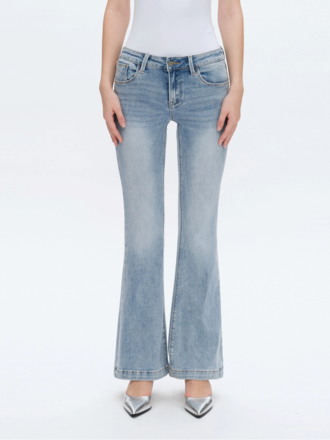 Bayeas Low Rise Flare Jeans with Finished Hem Bayeas Low Rise Flare Jeans with Finished Hem