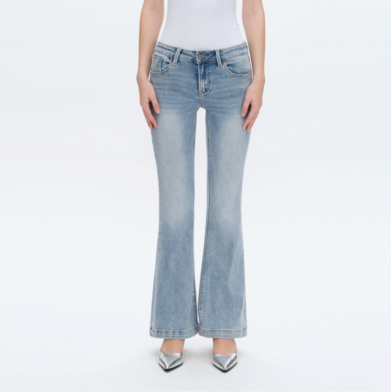 Bayeas Low Rise Flare Jeans with Finished Hem