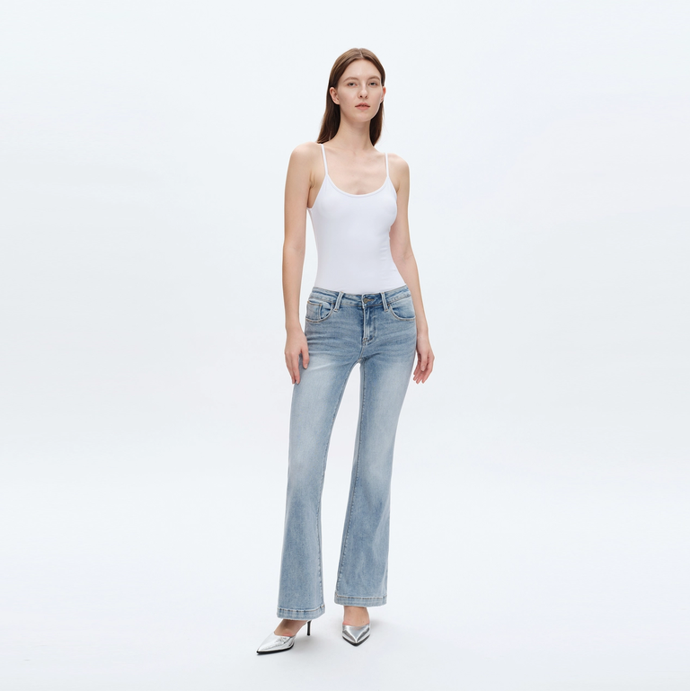 Bayeas Low Rise Flare Jeans with Finished Hem