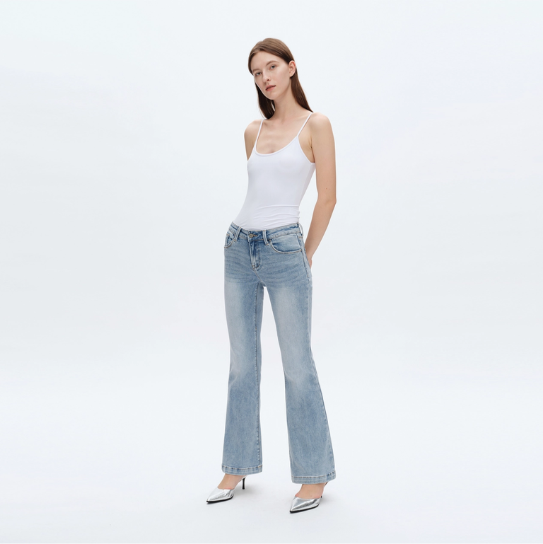 Bayeas Low Rise Flare Jeans with Finished Hem