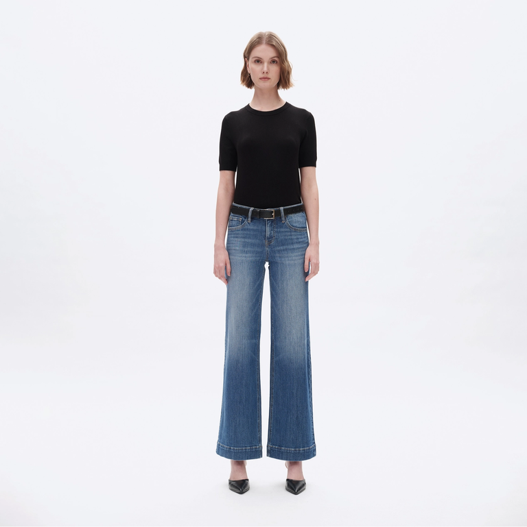 Bayeas Low Rise Wide Leg Denim Jeans with Finished Hem