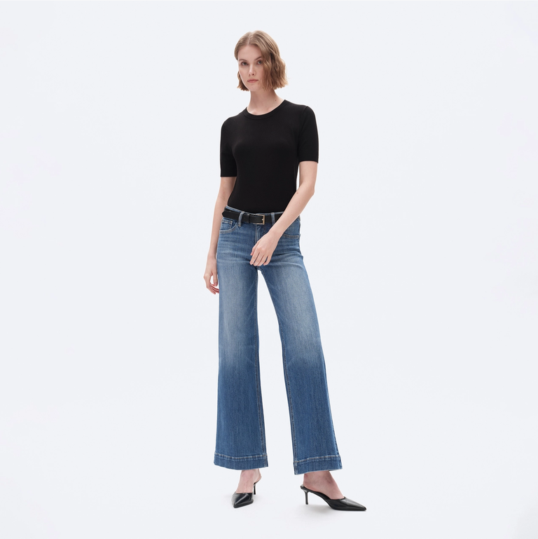Bayeas Low Rise Wide Leg Denim Jeans with Finished Hem