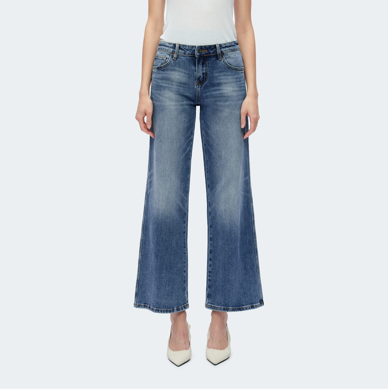 Bayeas Mid Rise Relaxed Straight Jeans with Finished Hem