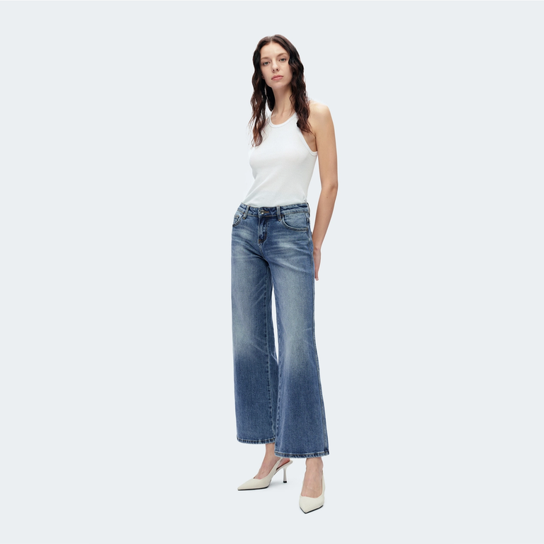 Bayeas Mid Rise Relaxed Straight Jeans with Finished Hem