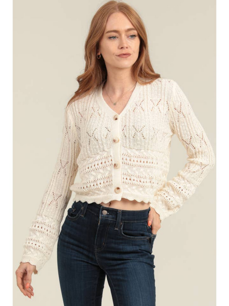 Angie Open Knit Button Front Cardigan Sweater