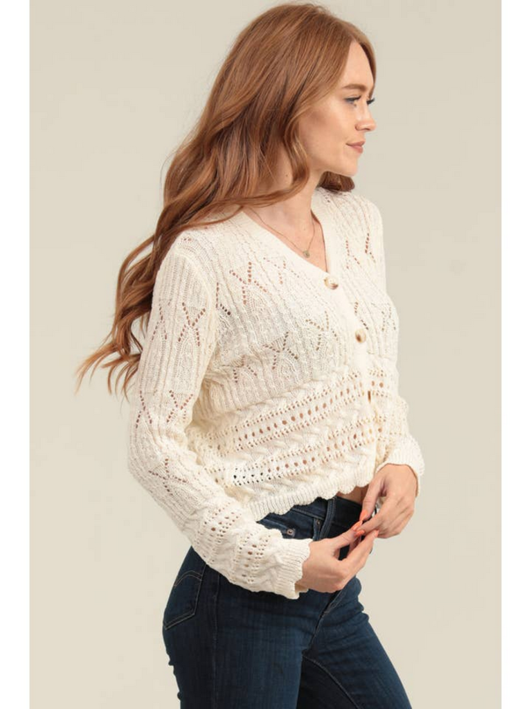 Angie Open Knit Button Front Cardigan Sweater
