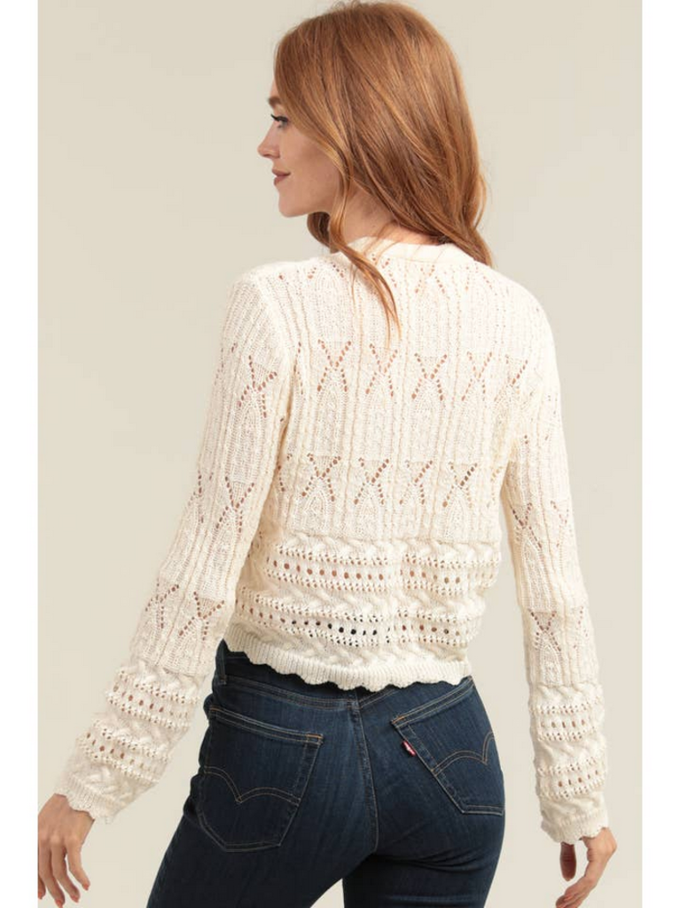 Angie Open Knit Button Front Cardigan Sweater