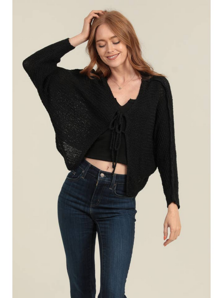 Angie Tie Front Bat Wing Light Weight Sweater