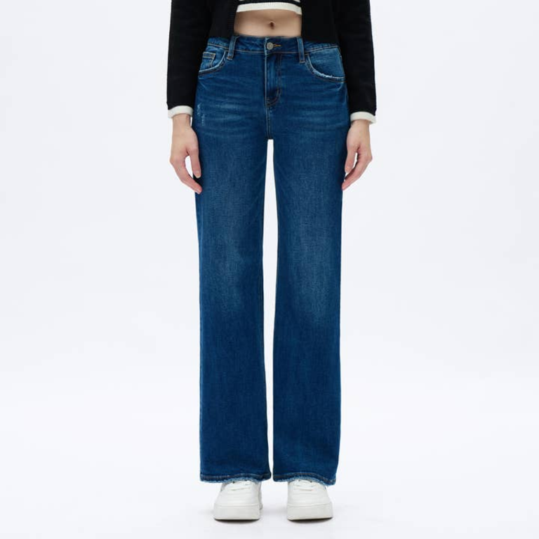 Bayeas Mid Rise Wide Leg Jeans with Finished Hem