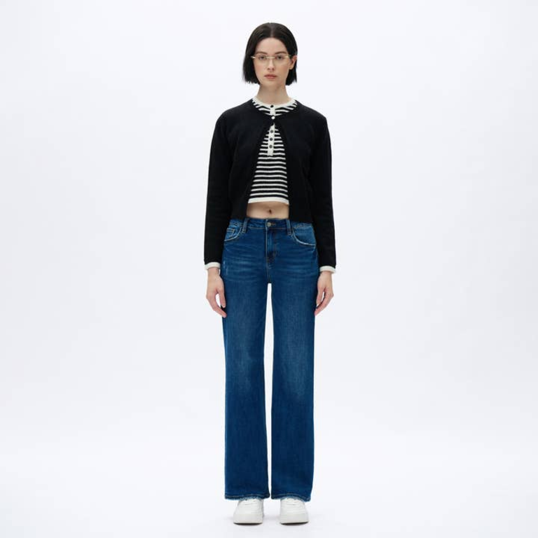 Bayeas Mid Rise Wide Leg Jeans with Finished Hem