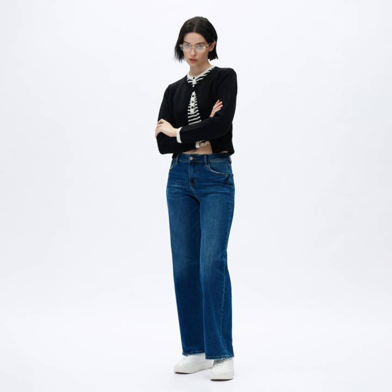 Bayeas Mid Rise Wide Leg Jeans with Finished Hem