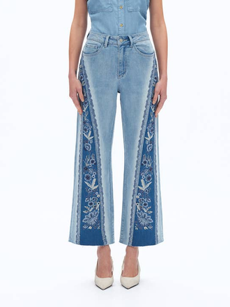 Bayeas Super High Rise Wide Leg Jeans with Patchwork Detail Bayeas Super High Rise Wide Leg Jeans with Patchwork Detail