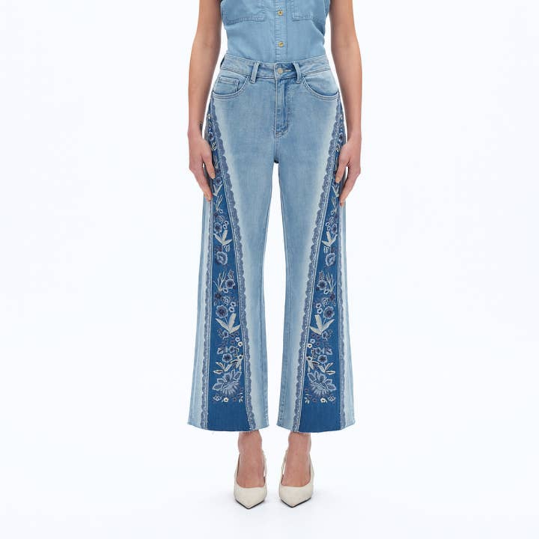Bayeas Super High Rise Wide Leg Jeans with Patchwork Detail