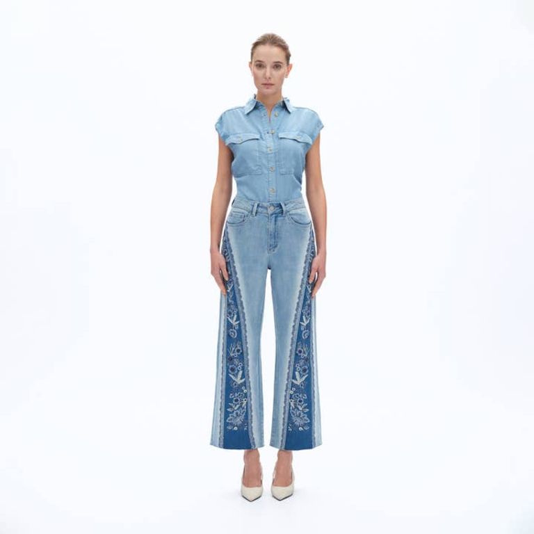 Bayeas Super High Rise Wide Leg Jeans with Patchwork Detail