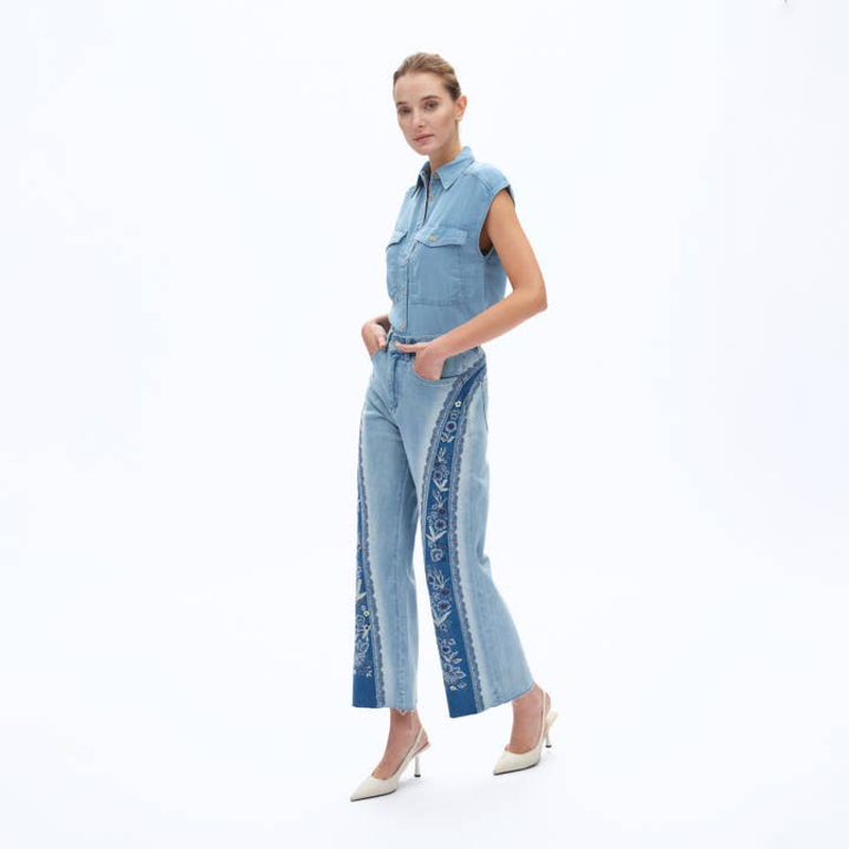 Bayeas Super High Rise Wide Leg Jeans with Patchwork Detail