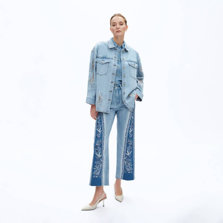 Bayeas Super High Rise Wide Leg Jeans with Patchwork Detail