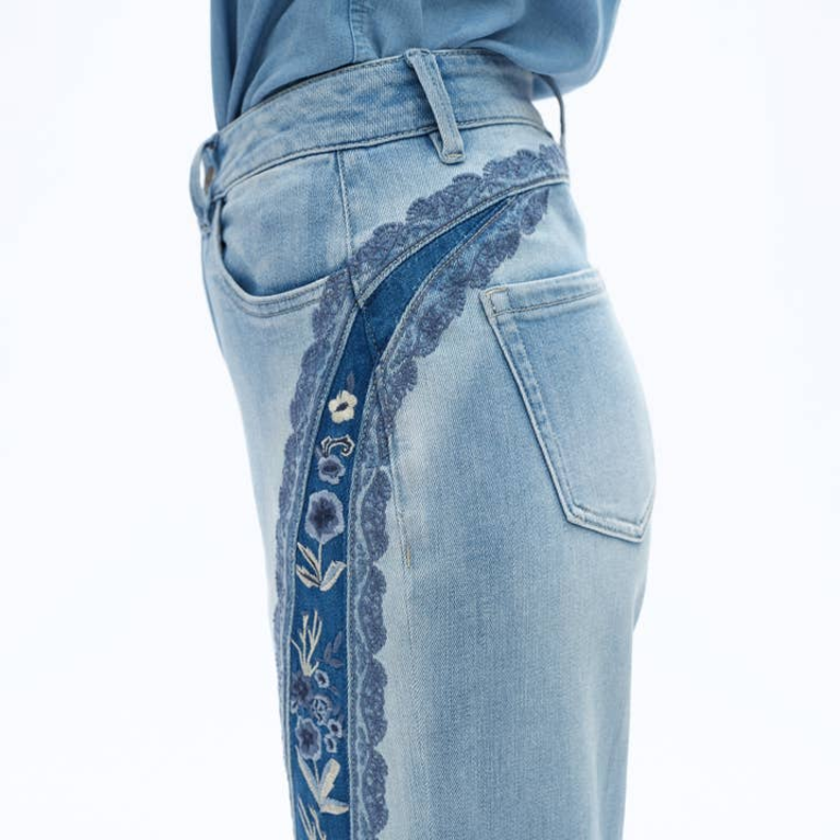 Bayeas Super High Rise Wide Leg Jeans with Patchwork Detail