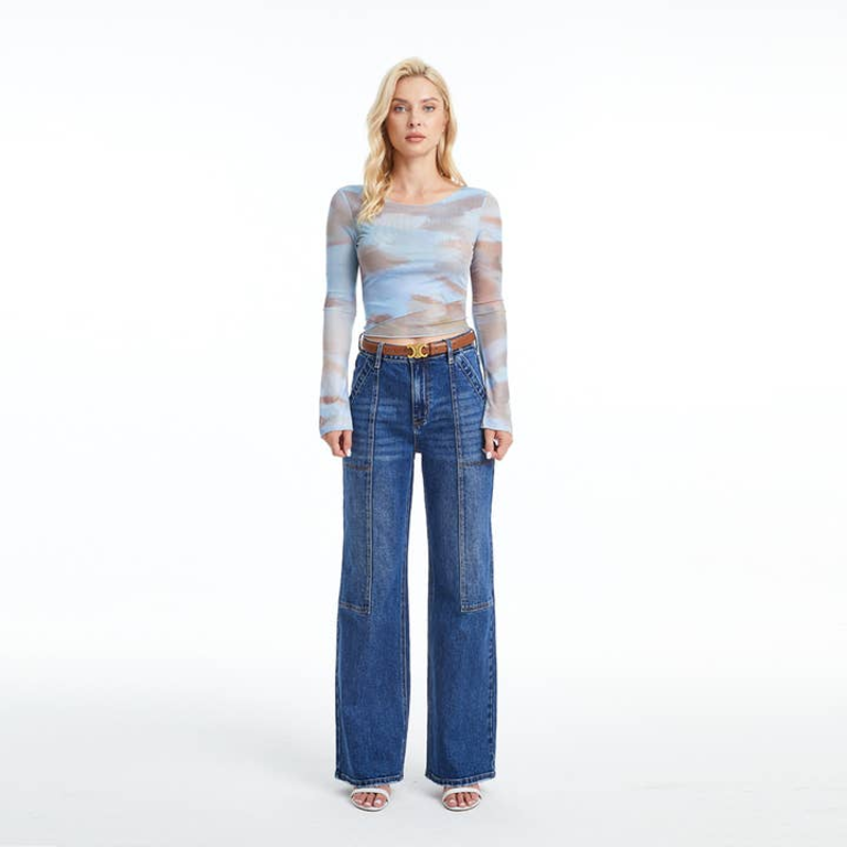 Bayeas Super High Rise Wide Leg Workwear Jeans Split Hem