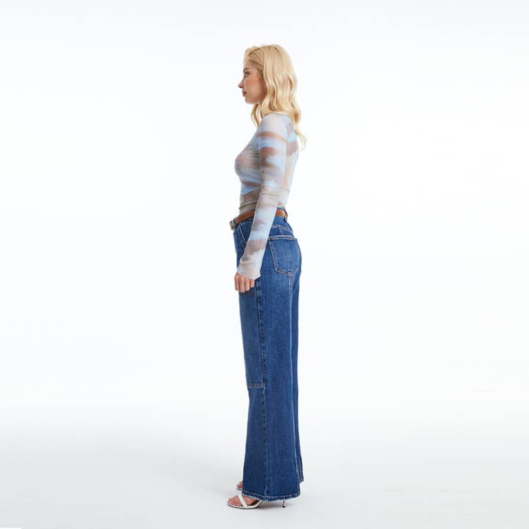 Bayeas Super High Rise Wide Leg Workwear Jeans Split Hem