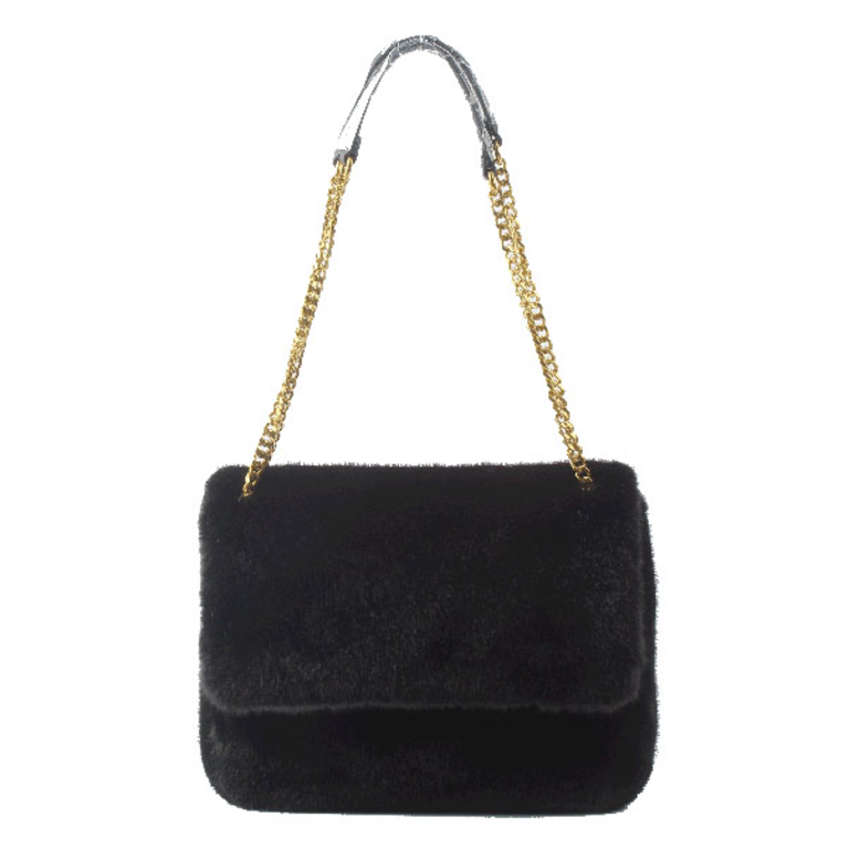 Blue Suede Faux Fur Crossbody Bag