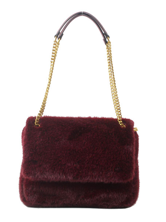Blue Suede Faux Fur Crossbody Bag