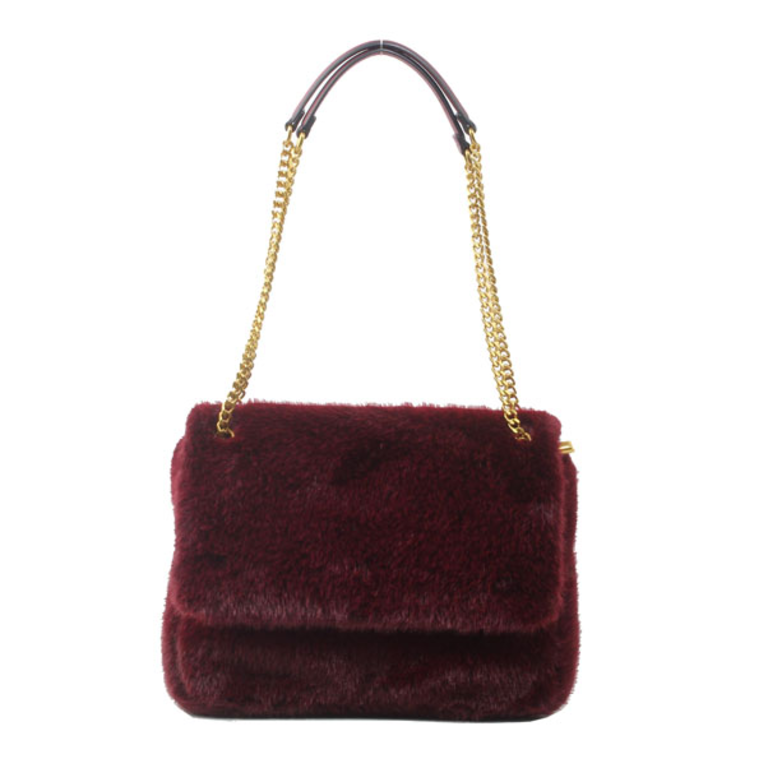 Blue Suede Faux Fur Crossbody Bag