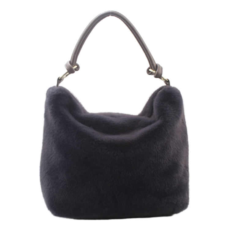 Blue Suede Faux Fur Hobo Bag