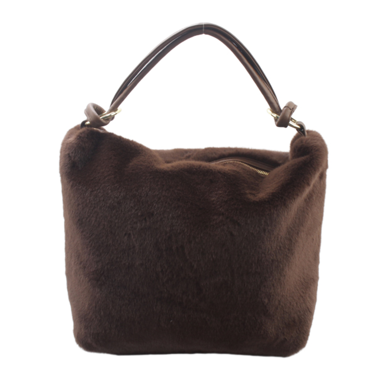 Blue Suede Faux Fur Hobo Bag