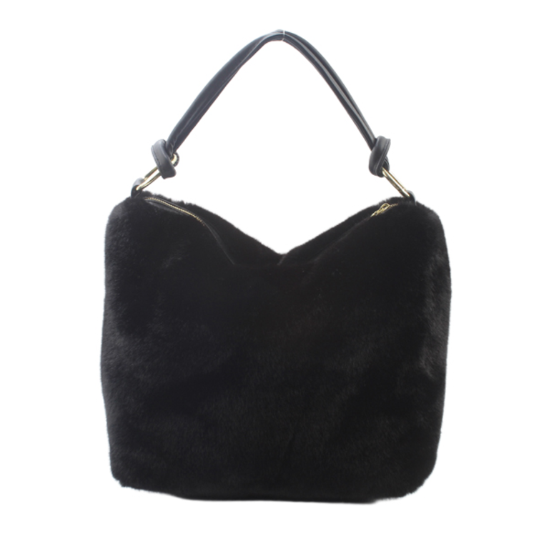 Blue Suede Faux Fur Hobo Bag