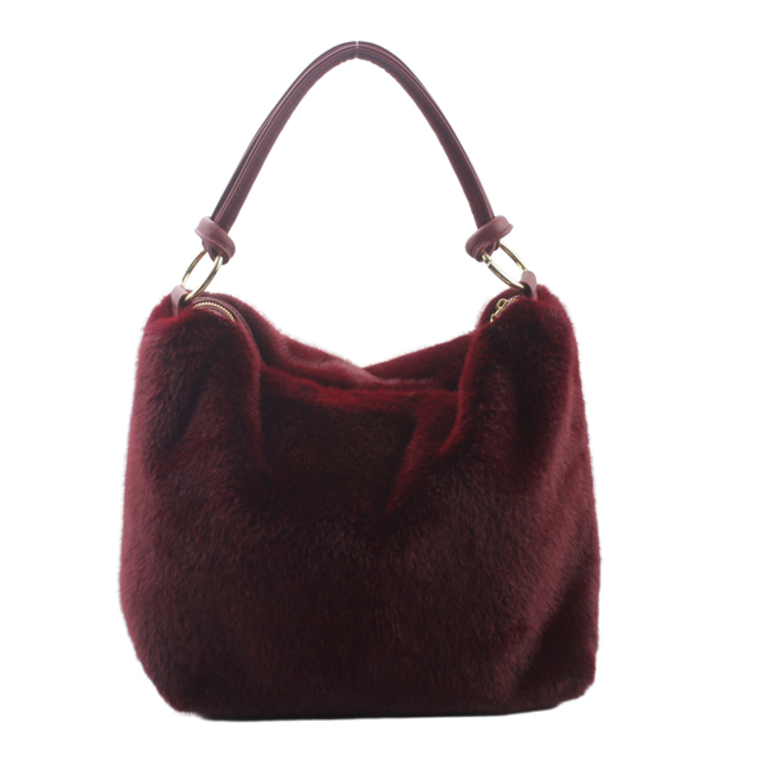 Blue Suede Faux Fur Hobo Bag