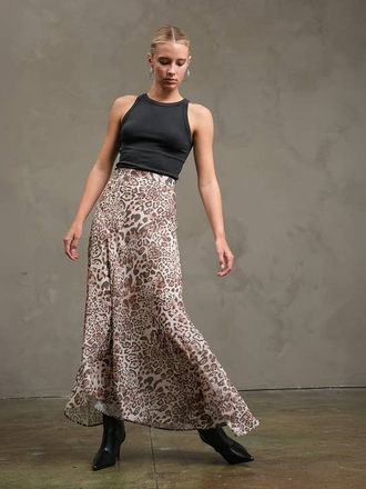 Raisonnel Asymmetrical Hem Soft Leopard Print Skirt