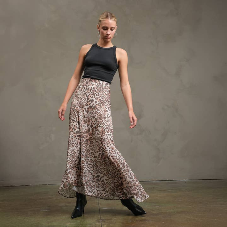 Raisonnel Asymmetrical Hem Soft Leopard Print Skirt