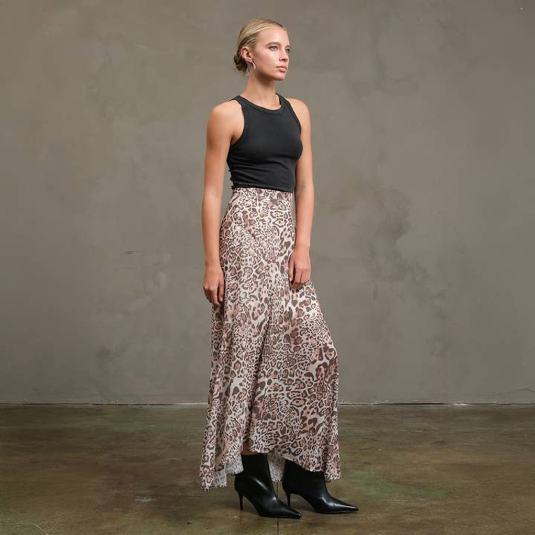 Raisonnel Asymmetrical Hem Soft Leopard Print Skirt
