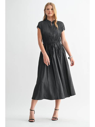 Fun2Fun Texture Satin Pleat  Midi Dress