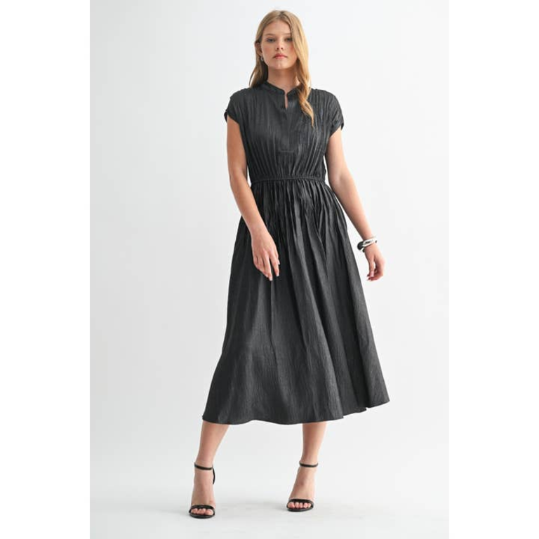 Fun2Fun Texture Satin Pleat  Midi Dress