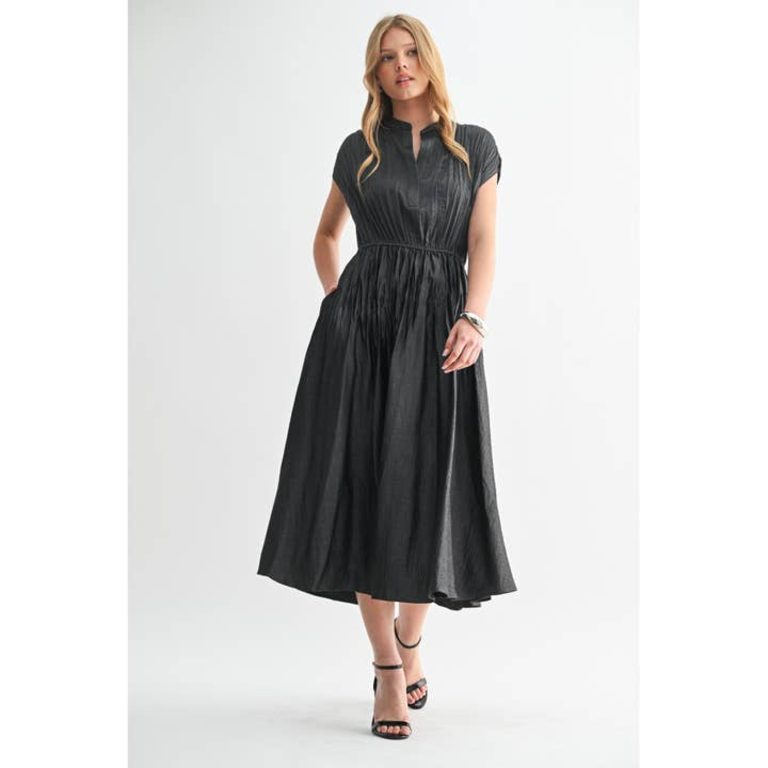 Fun2Fun Texture Satin Pleat  Midi Dress