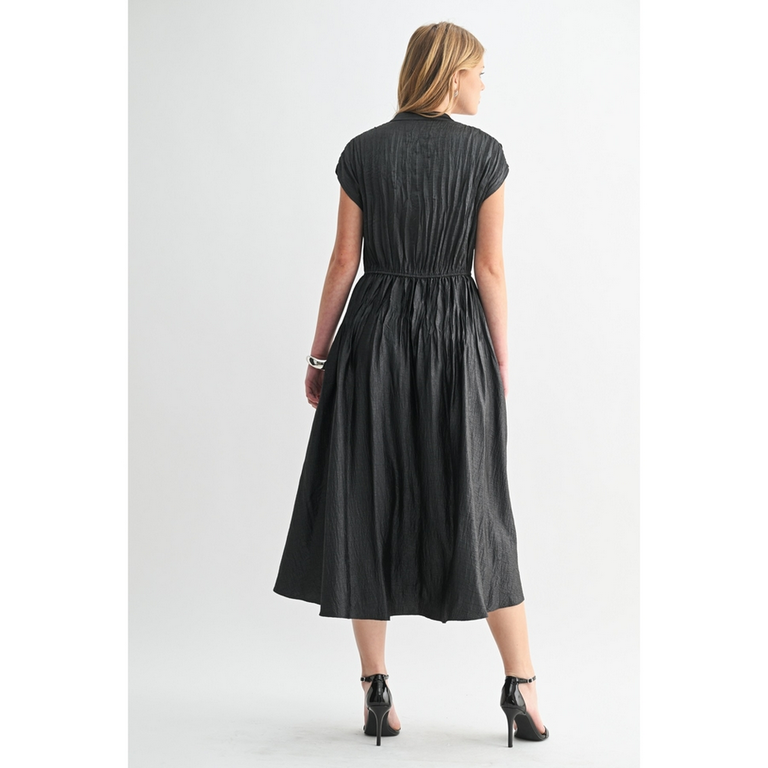 Fun2Fun Texture Satin Pleat  Midi Dress