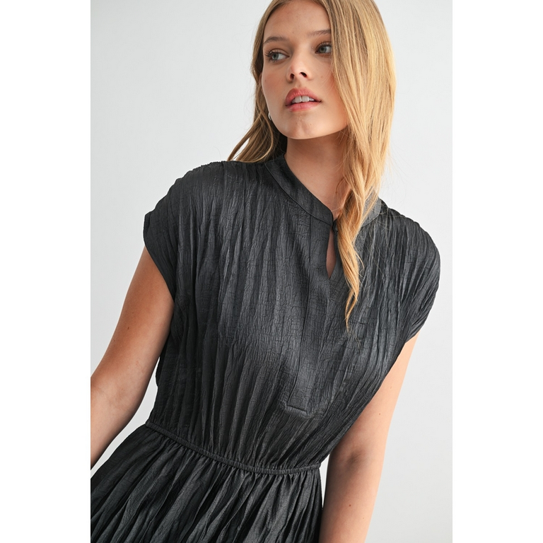 Fun2Fun Texture Satin Pleat  Midi Dress
